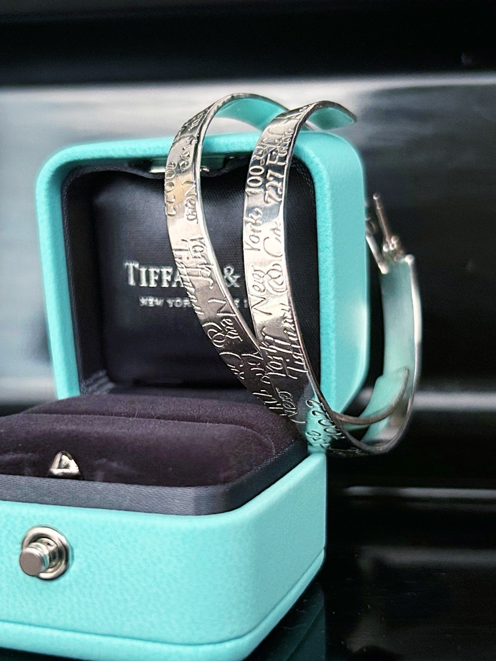 Authentic Tiffany & Co. Ultra RARE Script / Notes 925 Silver XL Hoop Earrings - Picture 9 of 15